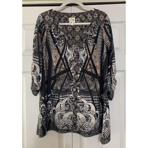 Fig & Flower By Anthropologie Boho Mixed Media Great Fall Colors Tunic 1X (S15) - Picture 1 of 7